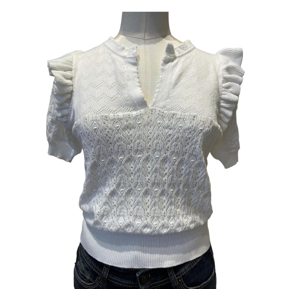 NEW &ISLA kizzy short sleeve vee in white